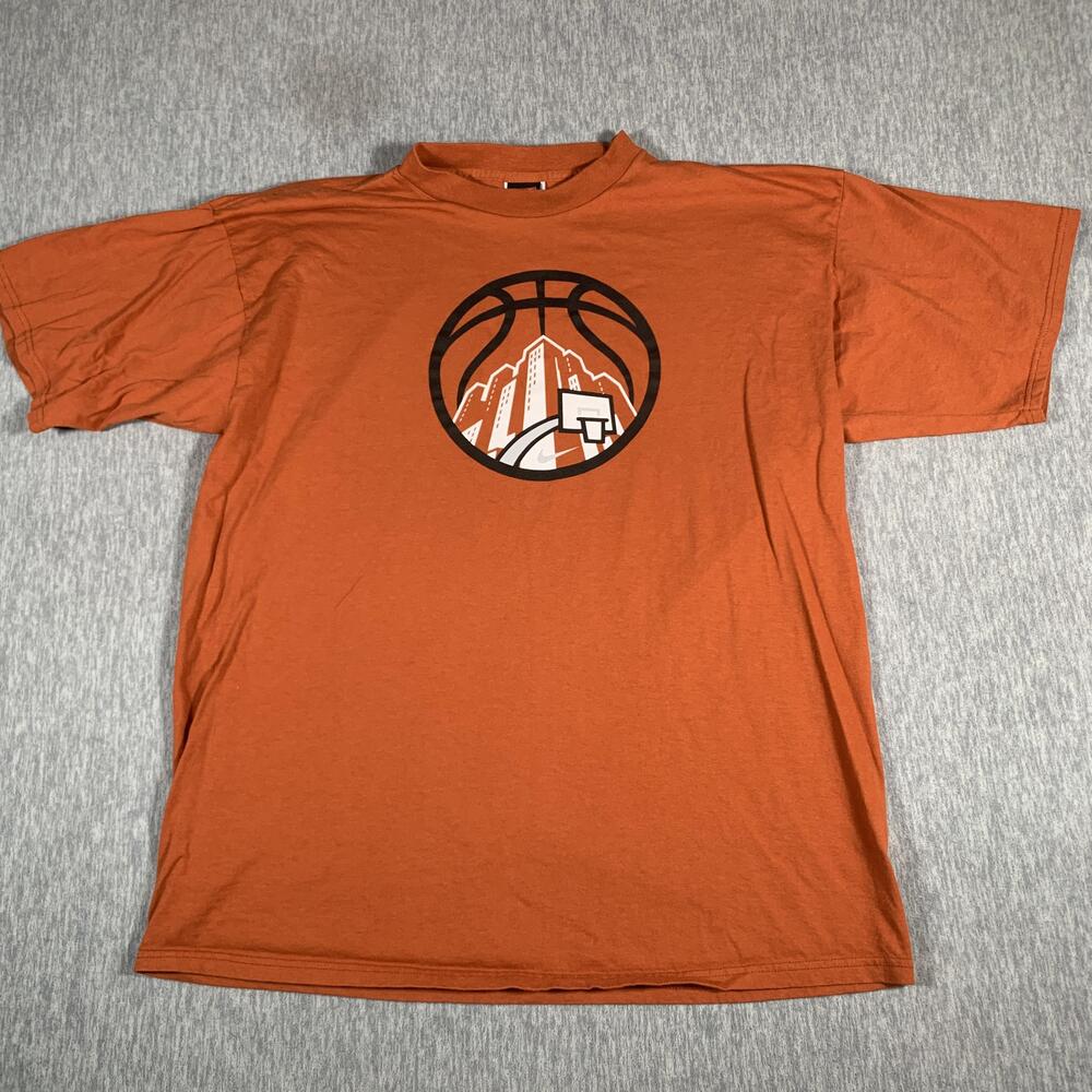 Nike Team Basketball City Skyline Shirt Mens XL Orange Graphic Tee 100% Cotton